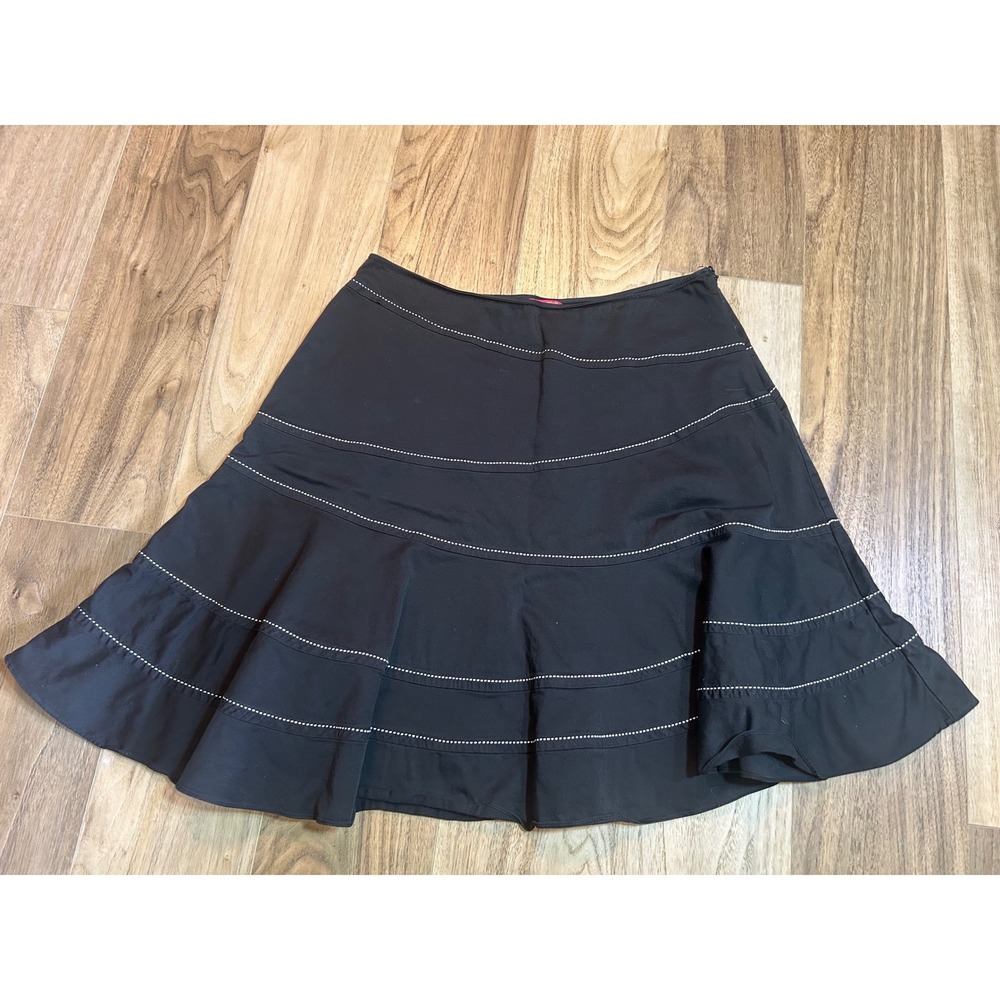 Sunny Leigh Woman Black Tiered A-Line Skirt White Contrast Stitch‎ Plus Size 18W